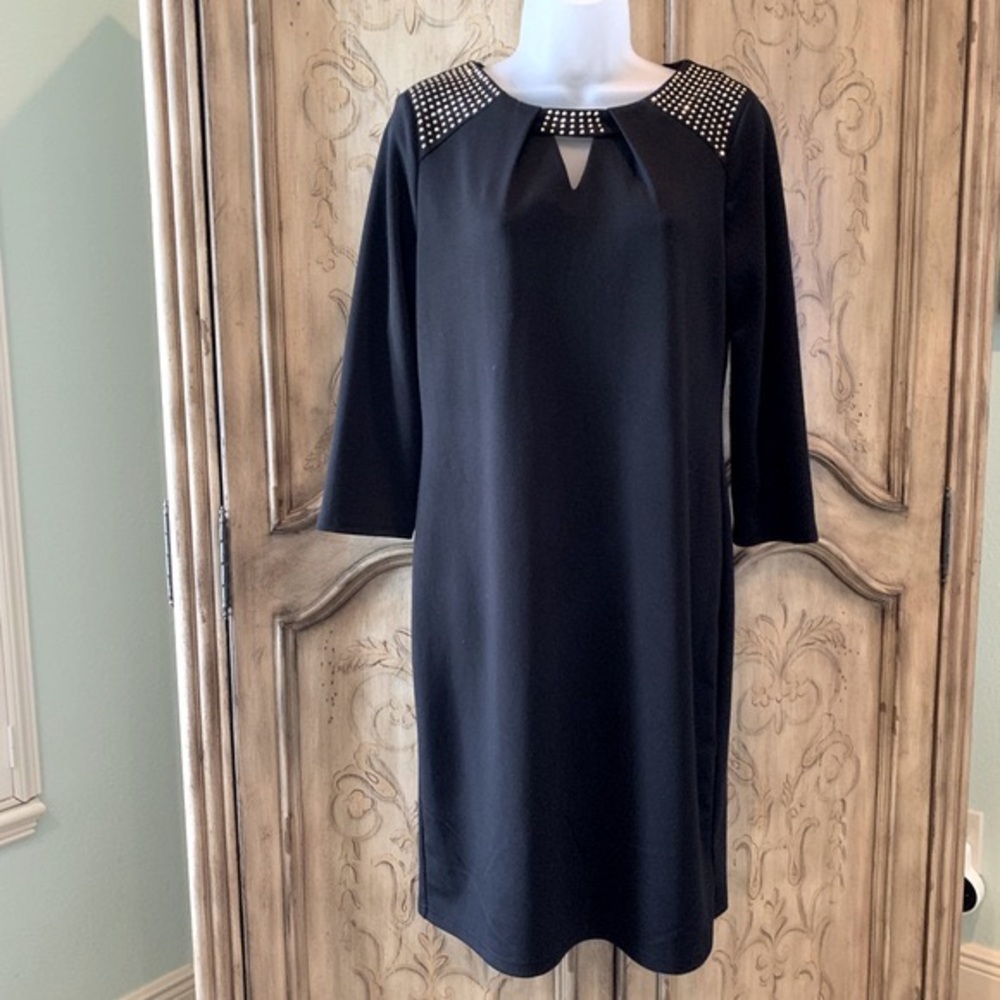 Spense Black Long Sleeve Tunic Dress With Metallic Gold Accent Studs Size 8